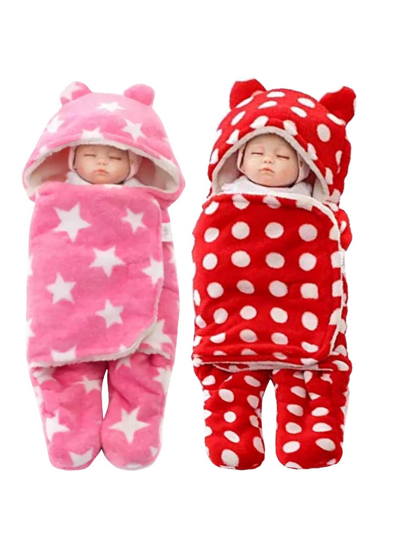 First Kick New Born Sleeping Bag Combo Pack of Super Soft Wearable Baby Wrapper Durable Polyester Cum Baby Sleeping Bag for Baby Boys Baby Girls Babies 76cm x 70cm 06 Months Pack of 2 Pink Red