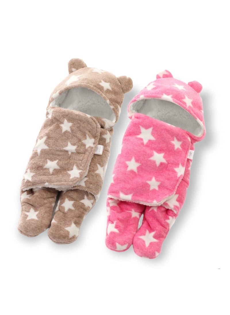 First Kick New Born Sleeping Bag Combo Pack of Super Soft Wearable Baby Wrapper Durable Fleece Polyester Cum Baby Sleeping Bag BoysGirls 76cm x 70cm 06 Months Pack of 2 Stars Beige Pink