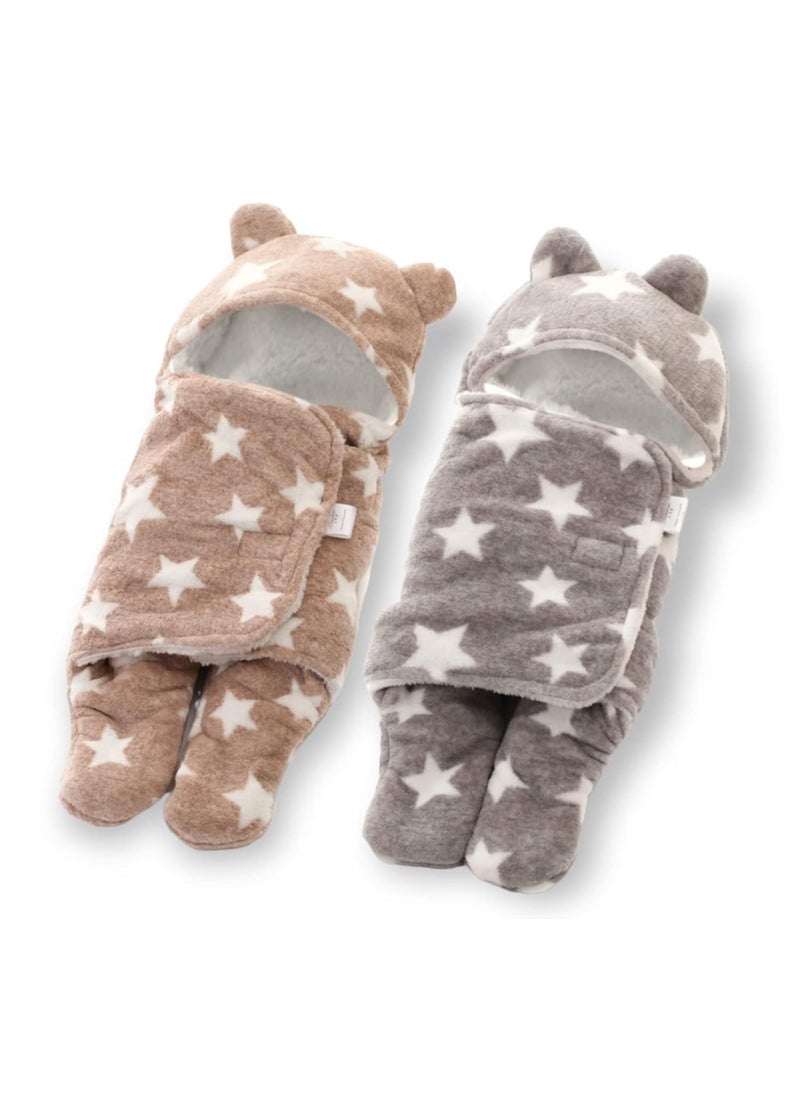 First Kick New Born Sleeping Bag Combo Pack of Super Soft Wearable Baby Wrapper Durable Fleece Polyester Cum Baby Sleeping Bag for Baby Boys Girls 76cm x 70cm 06 Months Pack of 2 Grey Beige
