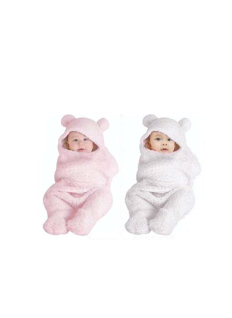 Oscar Home Hooded Supersoft Swaddle Wrapper Cum Baby Blanket Safety Sleeping Bag for New Born Babies Pack of 2