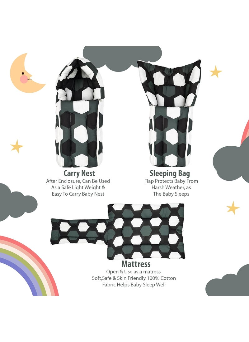 Divine Casa Baby Sleeping Bag Carry Nest Cotton Baby Bedding for New Born Infant Unisex 3 in 1 Baby Bed 0 to 4 Months Tawny Olive