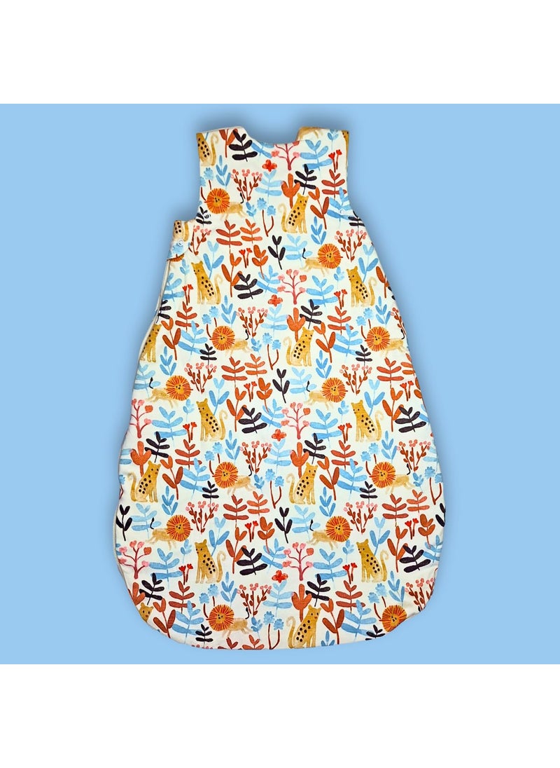 TuddyBuddy Baby Cotton Wearable Quilted Sleeping Bag Blanket 15 Tog with 2 Way Zipper Closure Ideal for Babies Kids Hypoallergenic Fabrics Lions Leaves Floral 06 Months