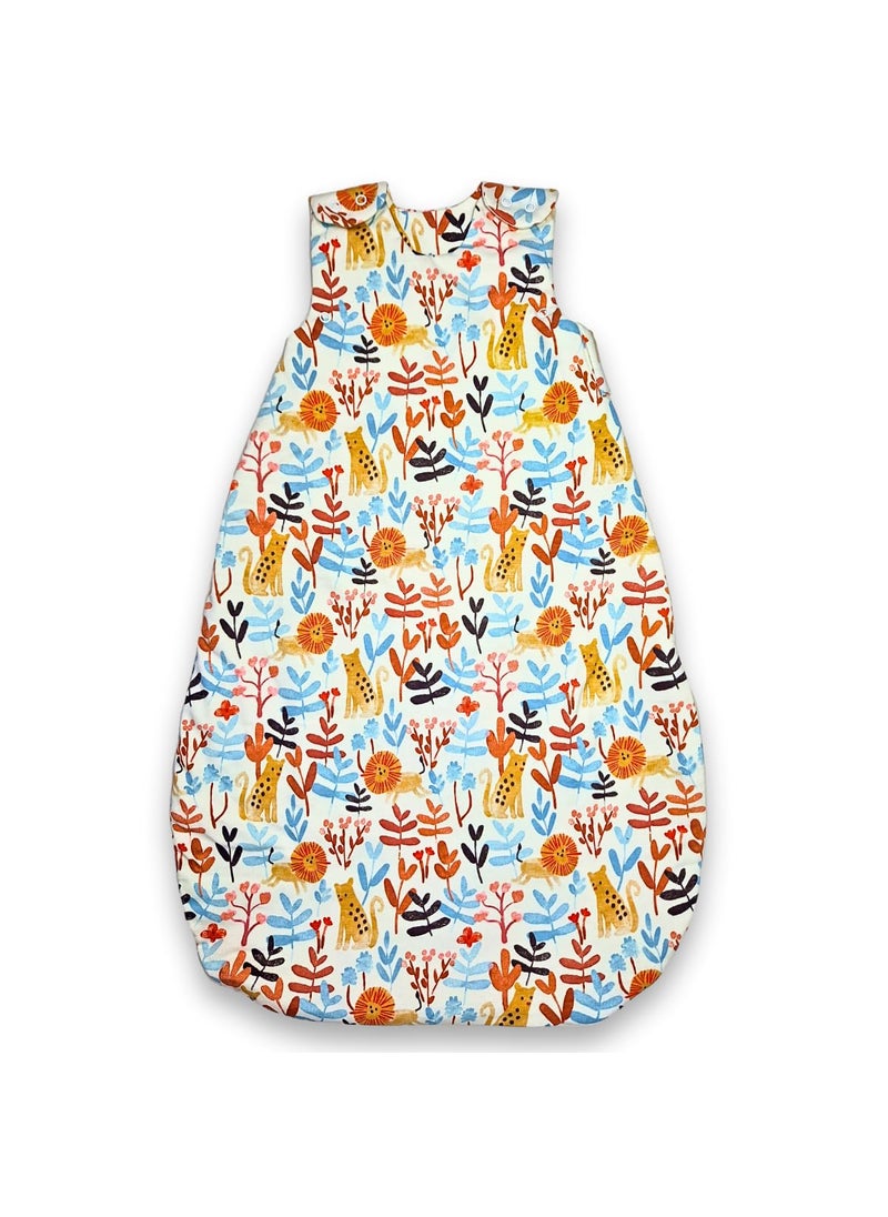 TuddyBuddy Baby Cotton Wearable Quilted Sleeping Bag Blanket 15 Tog with 2 Way Zipper Closure Ideal for Babies Kids Hypoallergenic Fabrics Lions Leaves Floral 06 Months