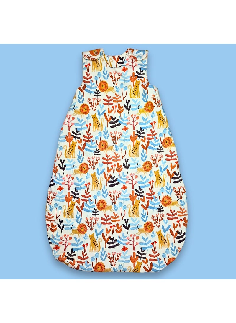 TuddyBuddy Baby Cotton Wearable Quilted Sleeping Bag Blanket 15 Tog with 2 Way Zipper Closure Ideal for Babies Kids Hypoallergenic Fabrics Lions Leaves Floral 06 Months
