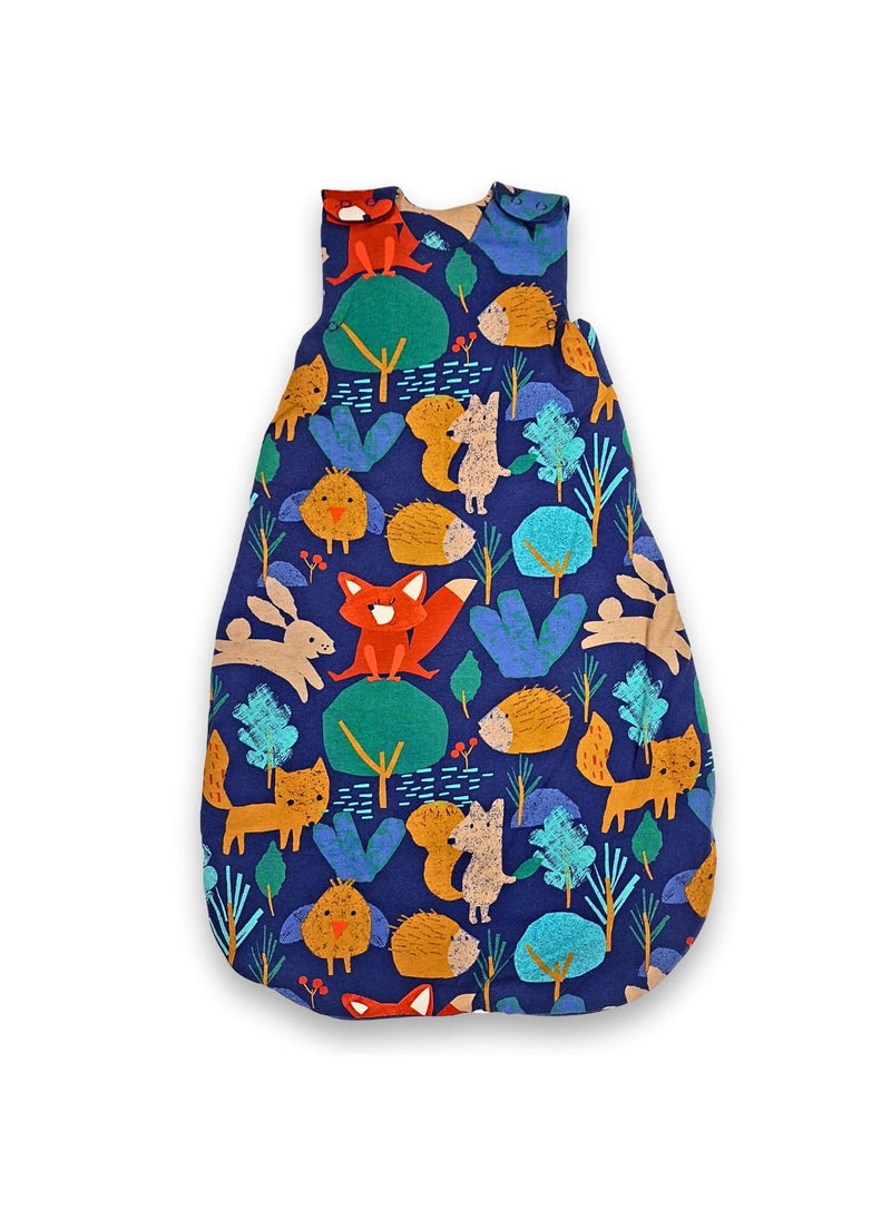 TuddyBuddy Baby Cotton Wearable Quilted Sleeping Bag Blanket 15 Tog with 2 Way Zipper Closure Ideal for Babies Kids Hypoallergenic Fabrics Animal Kigdom Dark Blue 06 Months