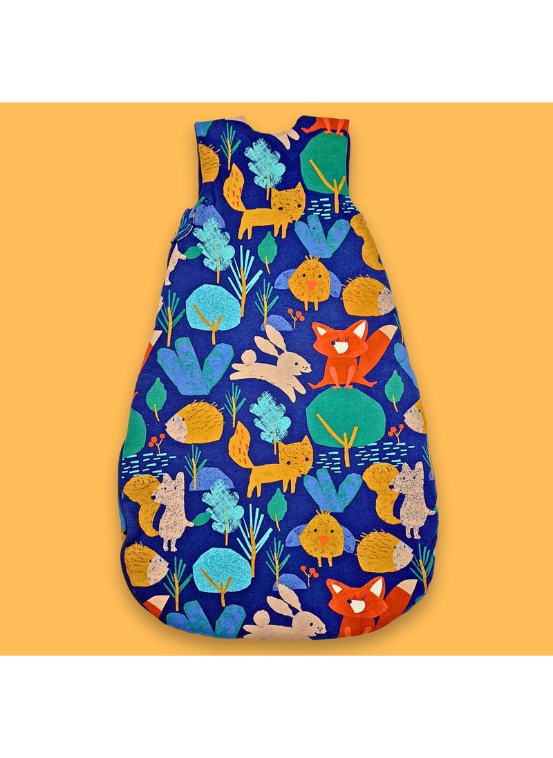 TuddyBuddy Baby Cotton Wearable Quilted Sleeping Bag Blanket 15 Tog with 2 Way Zipper Closure Ideal for Babies Kids Hypoallergenic Fabrics Animal Kigdom Dark Blue 06 Months