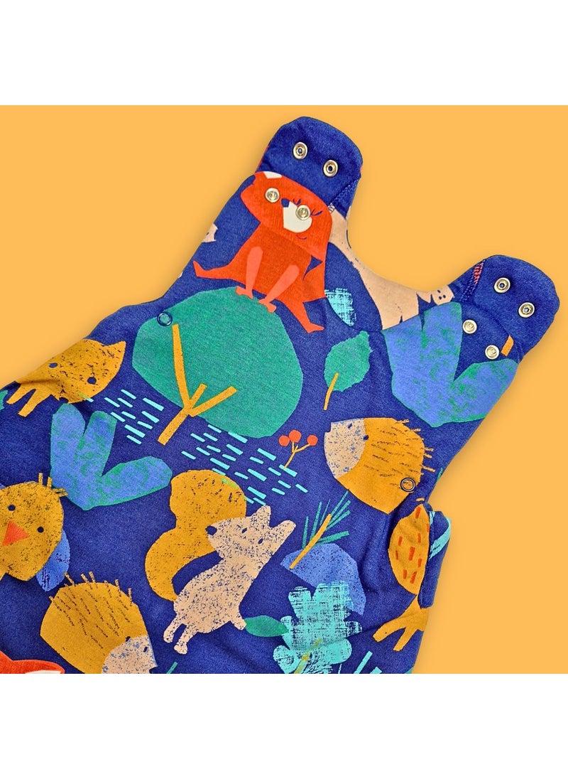 TuddyBuddy Baby Cotton Wearable Quilted Sleeping Bag Blanket 15 Tog with 2 Way Zipper Closure Ideal for Babies Kids Hypoallergenic Fabrics Animal Kigdom Dark Blue 06 Months