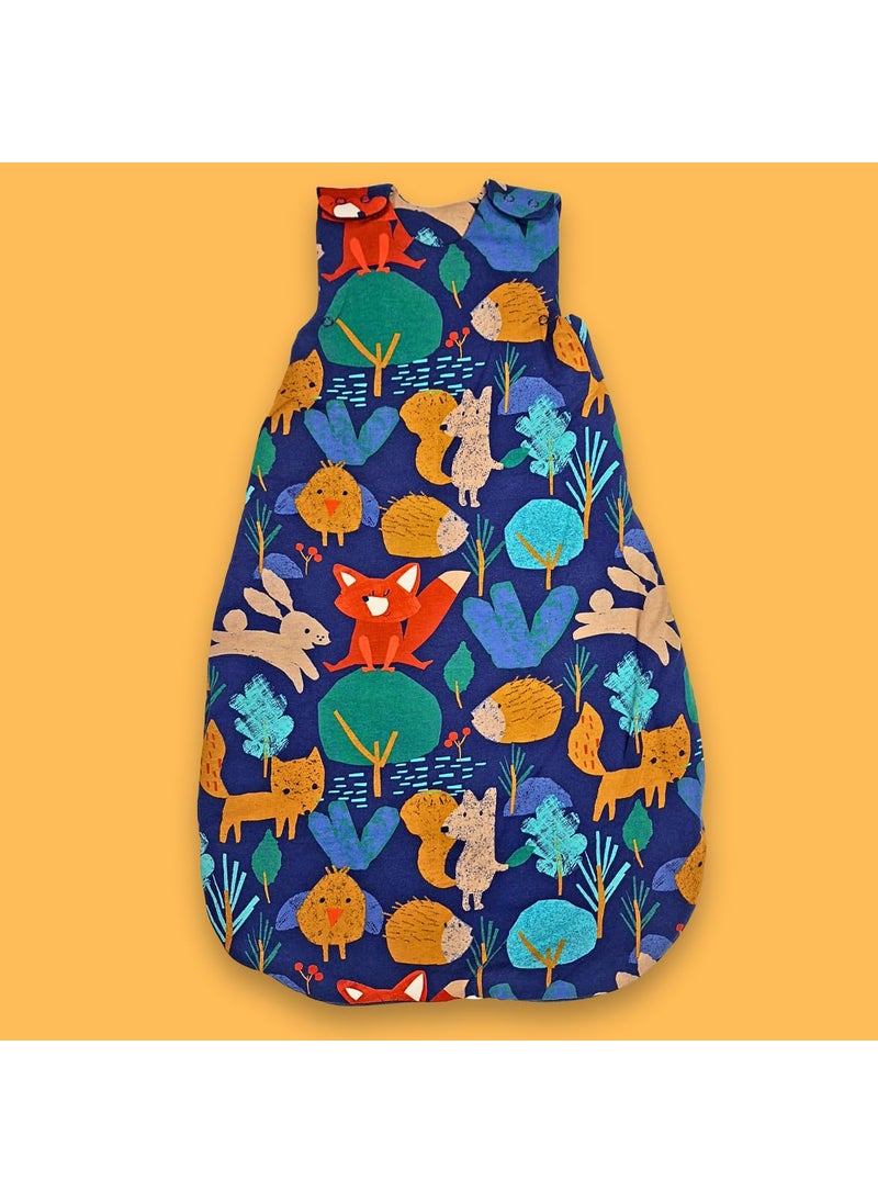 TuddyBuddy Baby Cotton Wearable Quilted Sleeping Bag Blanket 15 Tog with 2 Way Zipper Closure Ideal for Babies Kids Hypoallergenic Fabrics Animal Kigdom Dark Blue 06 Months