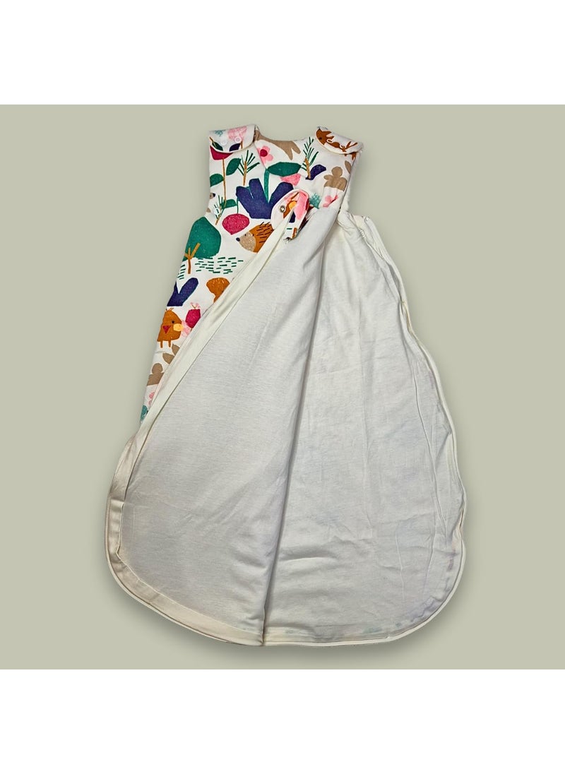 TuddyBuddy Baby Cotton Wearable Quilted Sleeping Bag Blanket 15 Tog with 2 Way Zipper Closure Ideal for Babies Kids Hypoallergenic Fabrics Animal Kigdom White 06 Months