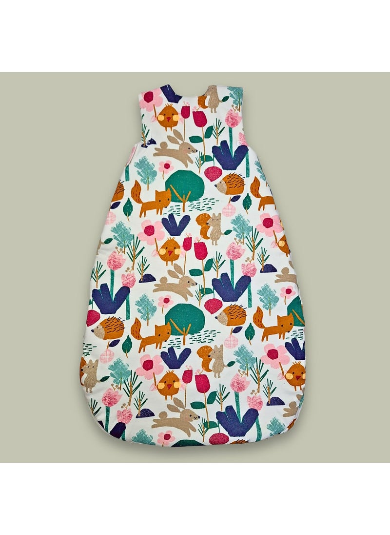 TuddyBuddy Baby Cotton Wearable Quilted Sleeping Bag Blanket 15 Tog with 2 Way Zipper Closure Ideal for Babies Kids Hypoallergenic Fabrics Animal Kigdom White 06 Months
