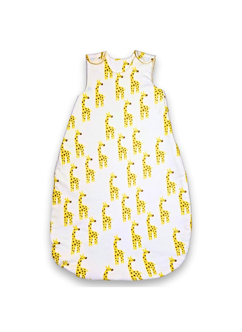 TuddyBuddy Baby Cotton Wearable Quilted Sleeping Bag Blanket 15 Tog with 2 Way Zipper Closure Ideal for Babies Kids Hypoallergenic Fabrics Giraffe All Over Printed Yellow 06 Months
