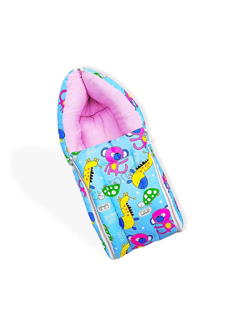 CUSTOMARY New Born Baby Mattress with Mosquito Net Sleeping Bag Combo Baby Gift Set Red Kitty Sky Blue