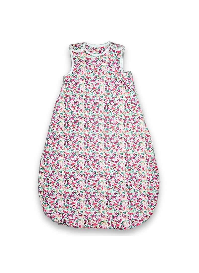 TuddyBuddy Baby Cotton Wearable Quilted Sleeping Bag Blanket 15 Tog with 2 Way Zipper Closure Ideal for Babies Kids Hypoallergenic Fabrics Pink Floral AOP White 06 Months