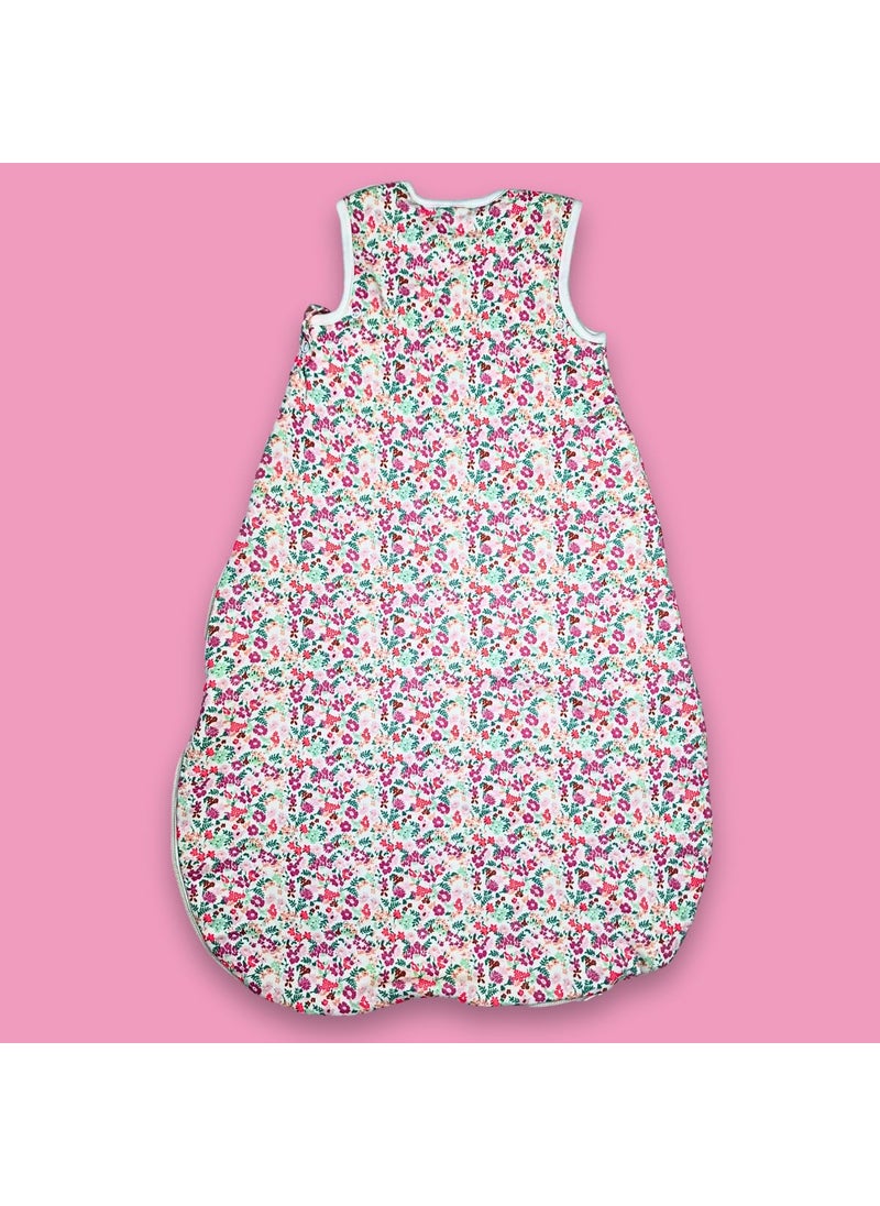 TuddyBuddy Baby Cotton Wearable Quilted Sleeping Bag Blanket 15 Tog with 2 Way Zipper Closure Ideal for Babies Kids Hypoallergenic Fabrics Pink Floral AOP White 06 Months
