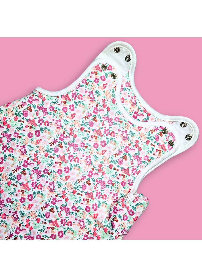 TuddyBuddy Baby Cotton Wearable Quilted Sleeping Bag Blanket 15 Tog with 2 Way Zipper Closure Ideal for Babies Kids Hypoallergenic Fabrics Pink Floral AOP White 06 Months