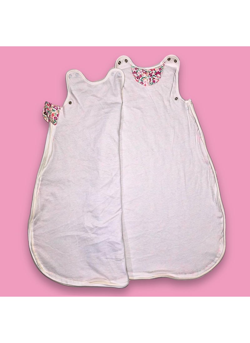 TuddyBuddy Baby Cotton Wearable Quilted Sleeping Bag Blanket 15 Tog with 2 Way Zipper Closure Ideal for Babies Kids Hypoallergenic Fabrics Pink Floral AOP White 06 Months