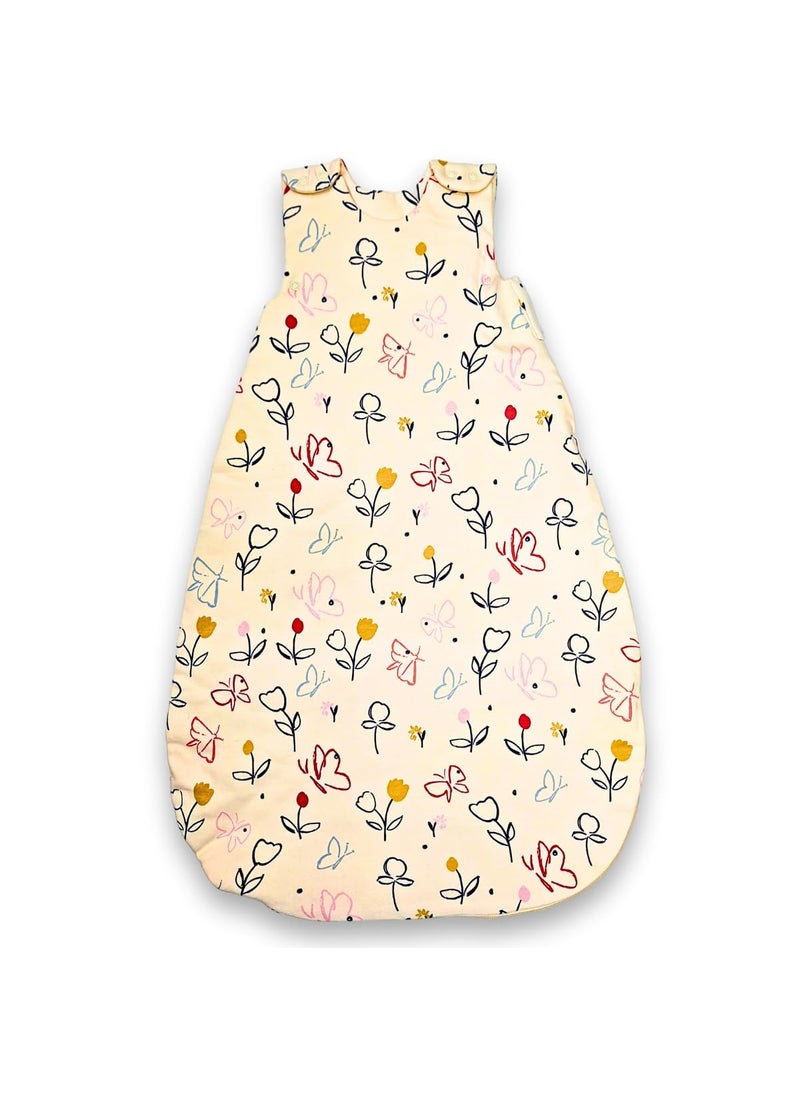 TuddyBuddy Baby Cotton Wearable Quilted Sleeping Bag Blanket 15 Tog with 2 Way Zipper Closure Ideal for Babies Kids Hypoallergenic Fabrics Butterflies Off White 06 Months