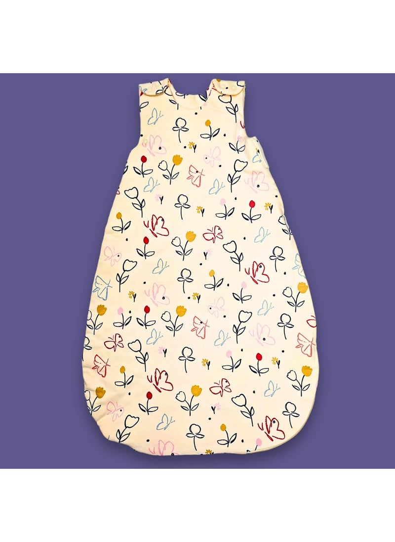 TuddyBuddy Baby Cotton Wearable Quilted Sleeping Bag Blanket 15 Tog with 2 Way Zipper Closure Ideal for Babies Kids Hypoallergenic Fabrics Butterflies Off White 06 Months