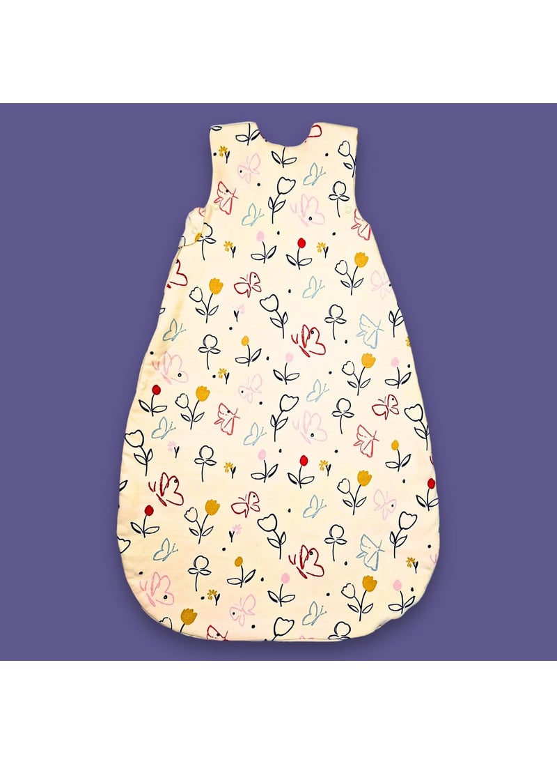 TuddyBuddy Baby Cotton Wearable Quilted Sleeping Bag Blanket 15 Tog with 2 Way Zipper Closure Ideal for Babies Kids Hypoallergenic Fabrics Butterflies Off White 06 Months