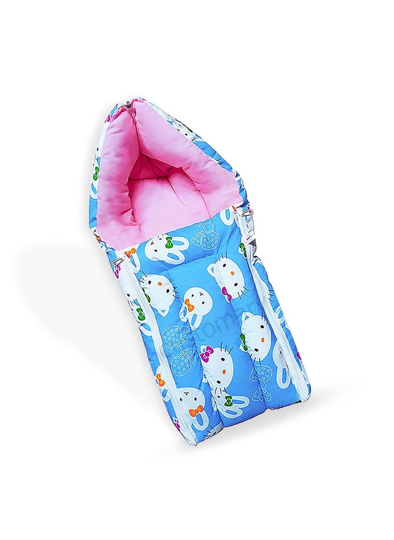 CUSTOMARY New Born Baby Mattress with Mosquito Net Sleeping Bag Combo Baby Gift Set Pink Kitty Sky Blue Kitty