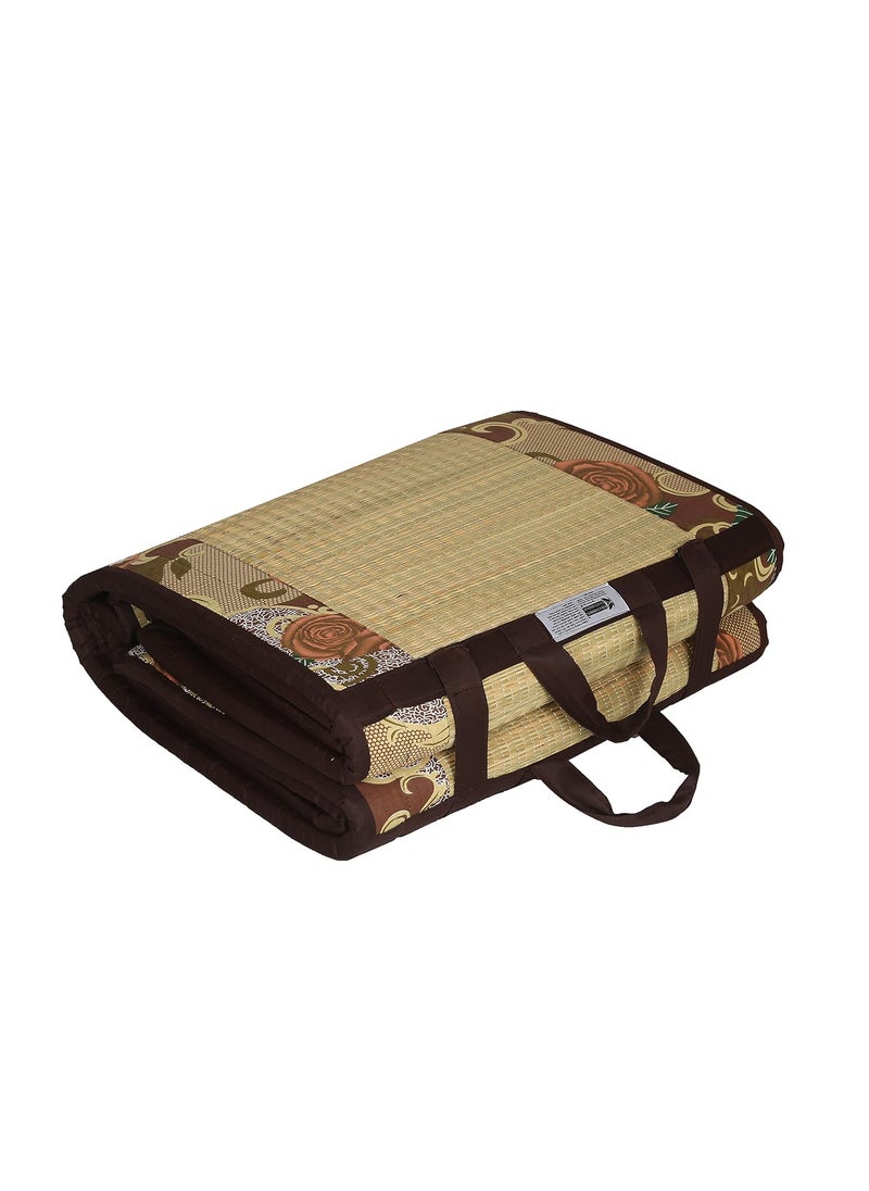 Craft of India Cotton Eco Friendly Sleeping Korai Grass with 18 mm Soft Foam 23 Density and Cotton Fabric Easy Portable and Folding Mat Happy Product Brown 65X4 ft