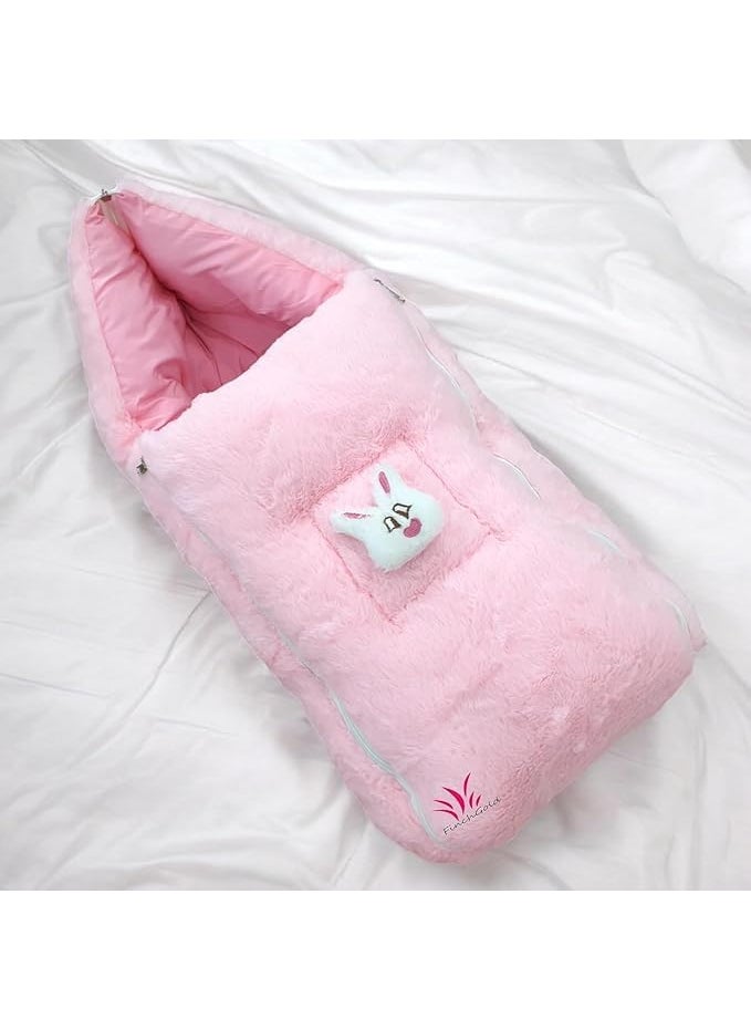 FinchGold Soft Fur Baby Sleeping Bag for 06 Months White Pink