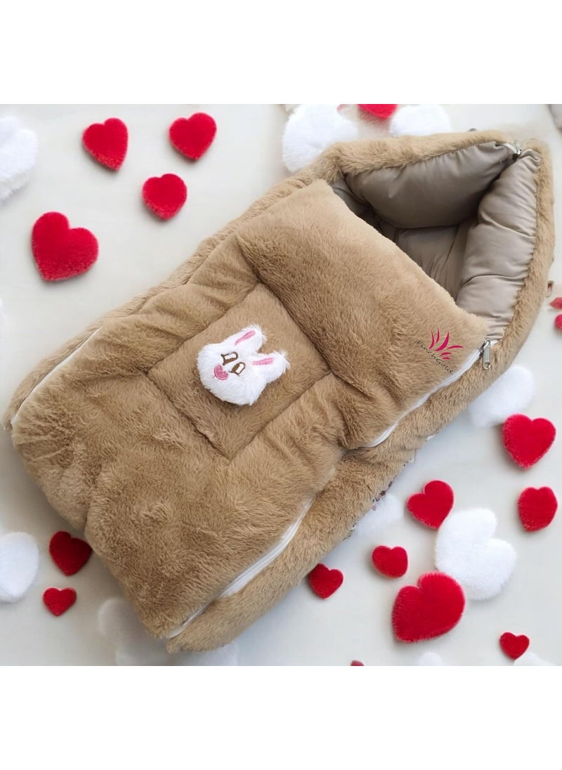 Baby Sleeping Bag 09 Months Pure Cotton Soft Fur Brown Camel Color