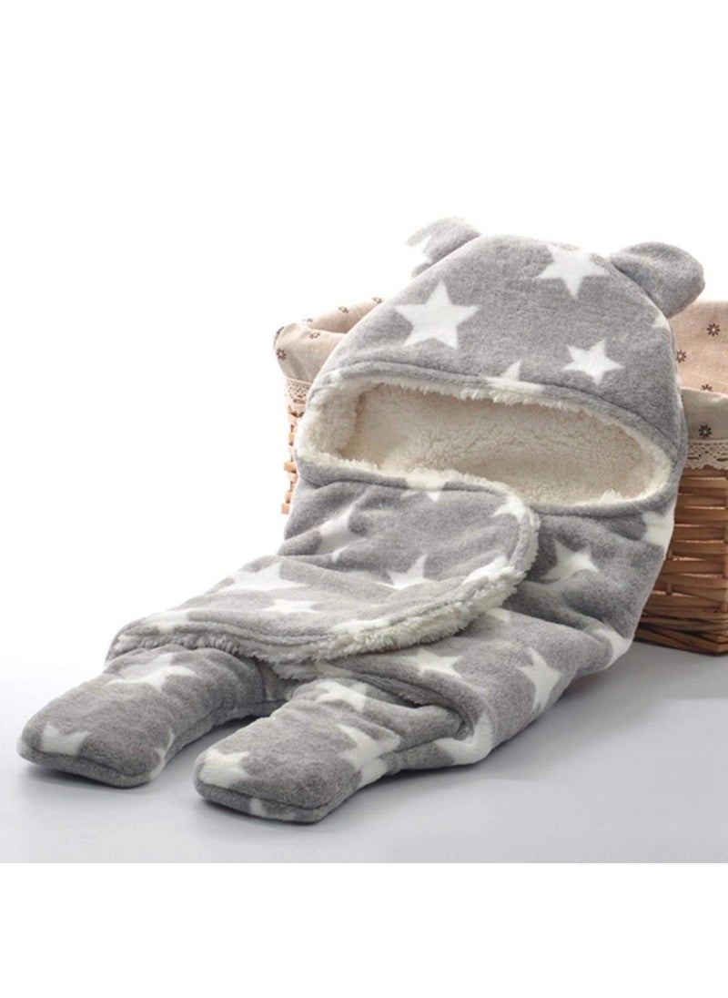 First Kick New Born Sleeping Bag Combo Pack of Super Soft Wearable Baby Wrapper Durable Fleece Polyester Cum Baby Sleeping Bag for Baby Boys Girls 76cm x 70cm 06 Months Pack of 2 Stars Grey Blue