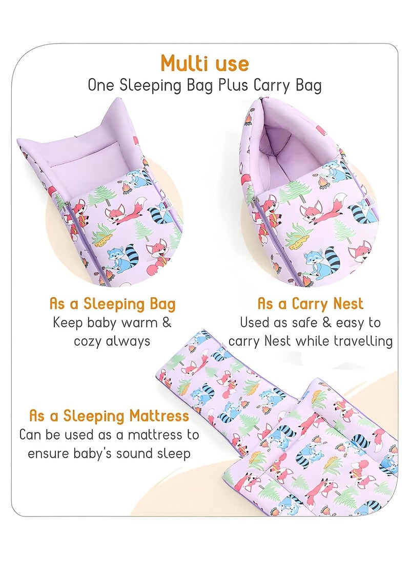 3 in 1 Baby Sleeping Bag Carry Nest Cotton Bedding Set for Infants New Born Baby PortableTravel Skin Friendly Light PURPULE