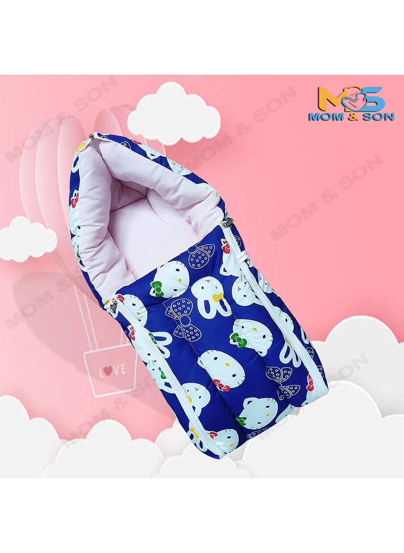 MOM SON New Born Baby Mattress with Mosquito Net Sleeping Bag Combo Gift Set 03 Months Pink Kitty Blue Kitty