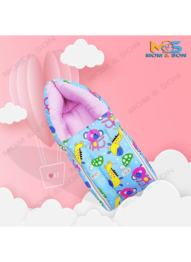 MOM SON New Born Baby Mattress with Mosquito Net Sleeping Bag Combo Gift Set 03 Months Green Kitty Sky Blue