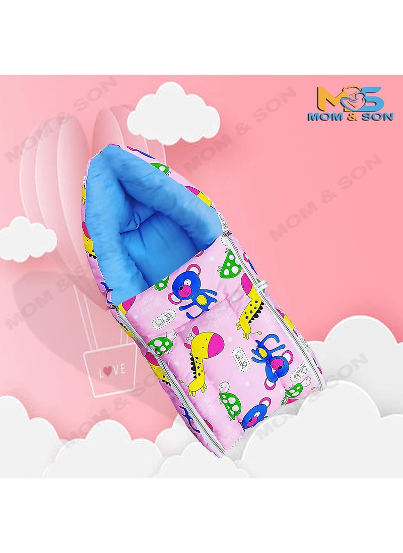 MOM SON New Born Baby Mattress with Mosquito Net Sleeping Bag Combo Gift Set 03 Months Pink Kitty Pink