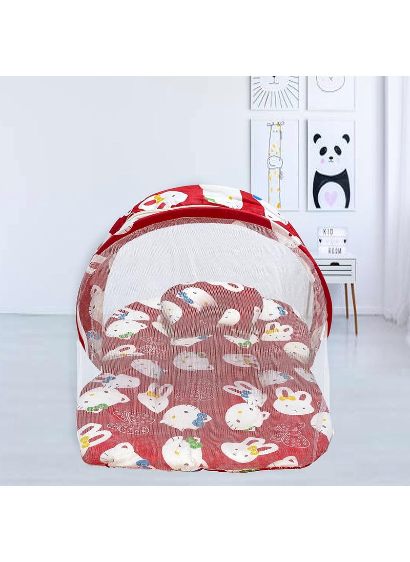 MOM SON New Born Baby Mattress with Mosquito Net Sleeping Bag Combo Gift Set 03 Months Red Kitty Green