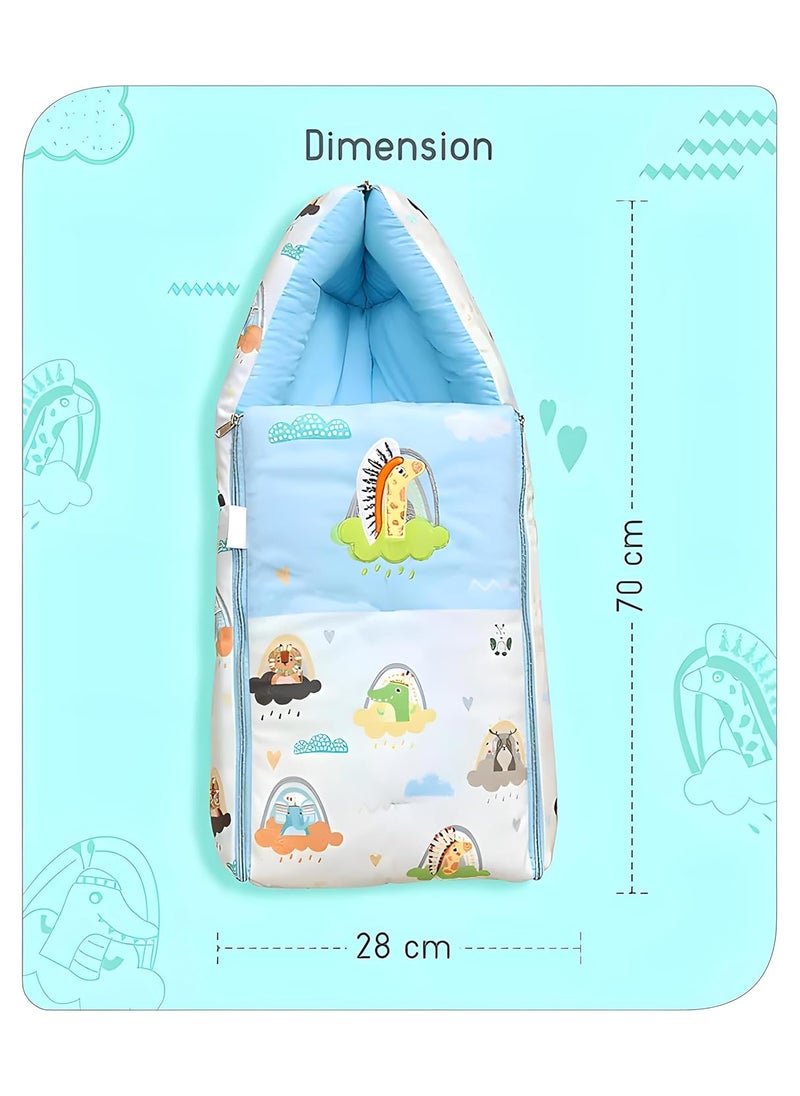3 in 1 Baby Sleeping Bag Carry Nest Cotton Bedding Set for Infants New Born Baby PortableTravel Skin Friendly Light Blue