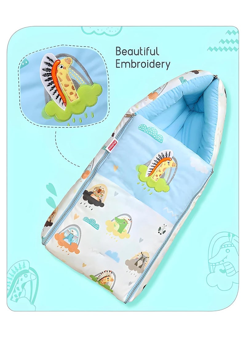 3 in 1 Baby Sleeping Bag Carry Nest Cotton Bedding Set for Infants New Born Baby PortableTravel Skin Friendly Light Blue