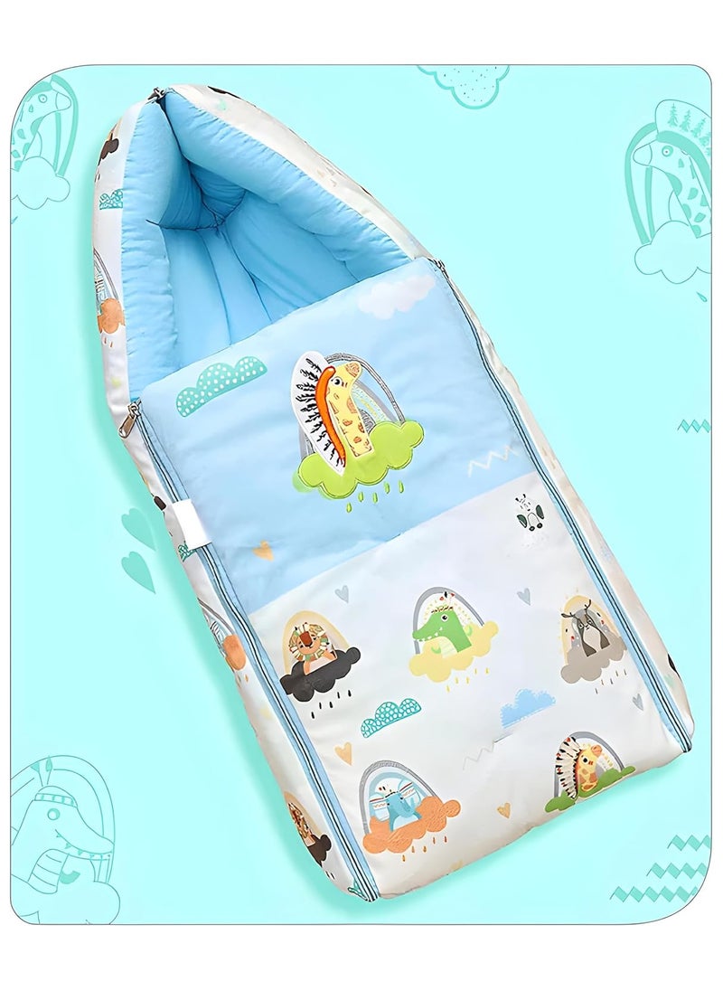 3 in 1 Baby Sleeping Bag Carry Nest Cotton Bedding Set for Infants New Born Baby PortableTravel Skin Friendly Light Blue