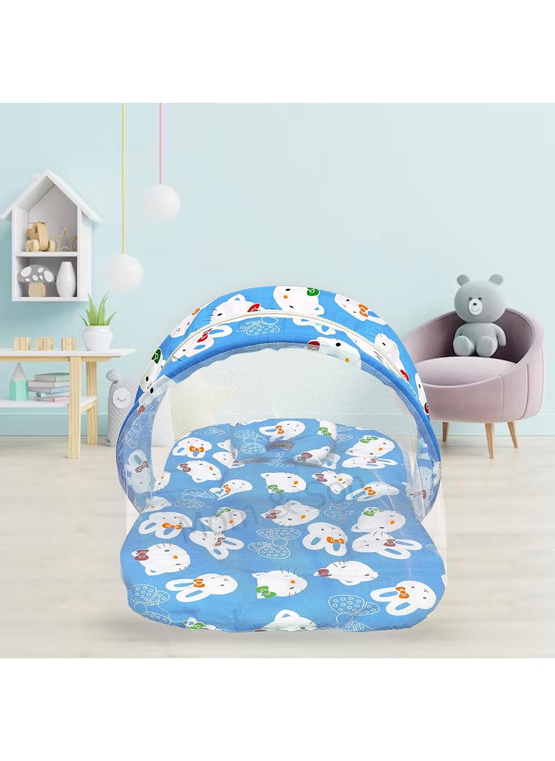 MOM SON New Born Baby Mattress with Mosquito Net Sleeping Bag Combo Gift Set 03 Months Sky Kitty Peach