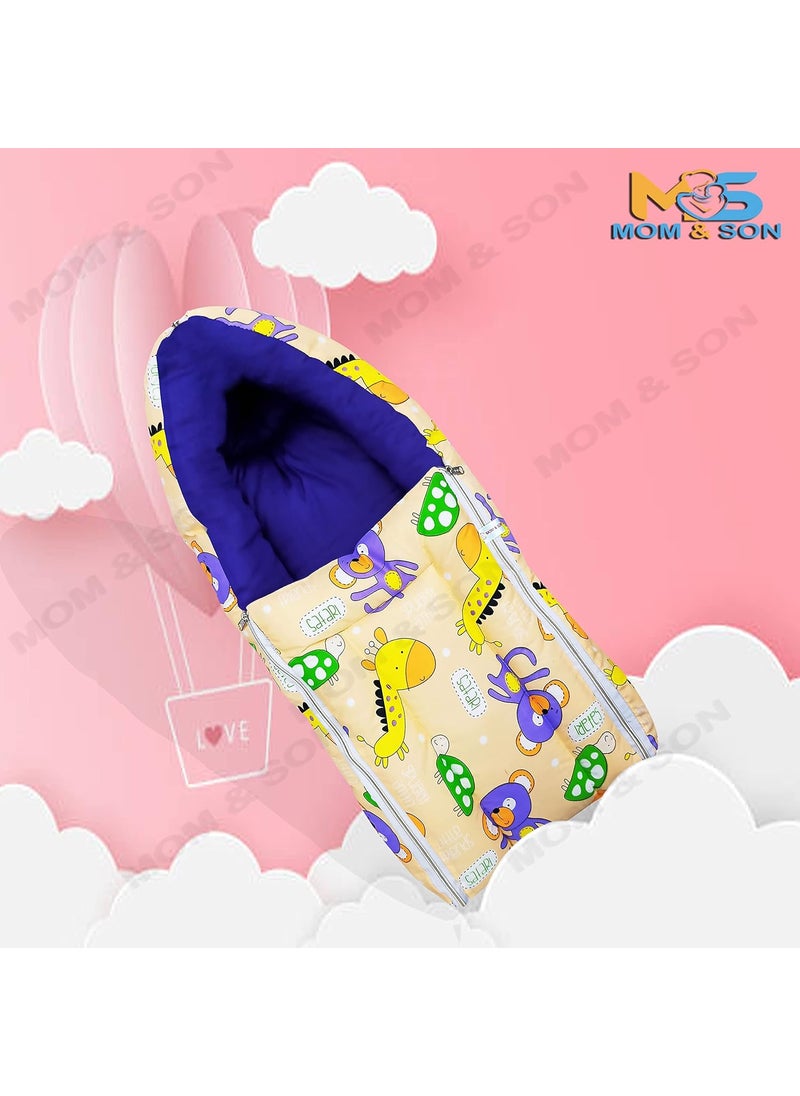 MOM SON New Born Baby Mattress with Mosquito Net Sleeping Bag Combo Gift Set 03 Months Sky Kitty Peach