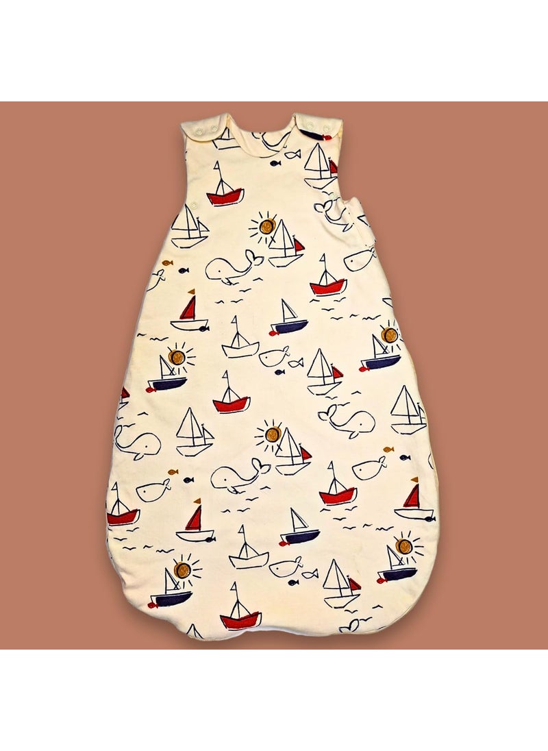 TuddyBuddy Baby Cotton Wearable Quilted Sleeping Bag Blanket 15 Tog with 2 Way Zipper Closure Ideal for Babies Kids Hypoallergenic Fabrics Yachts Off White 06 Months