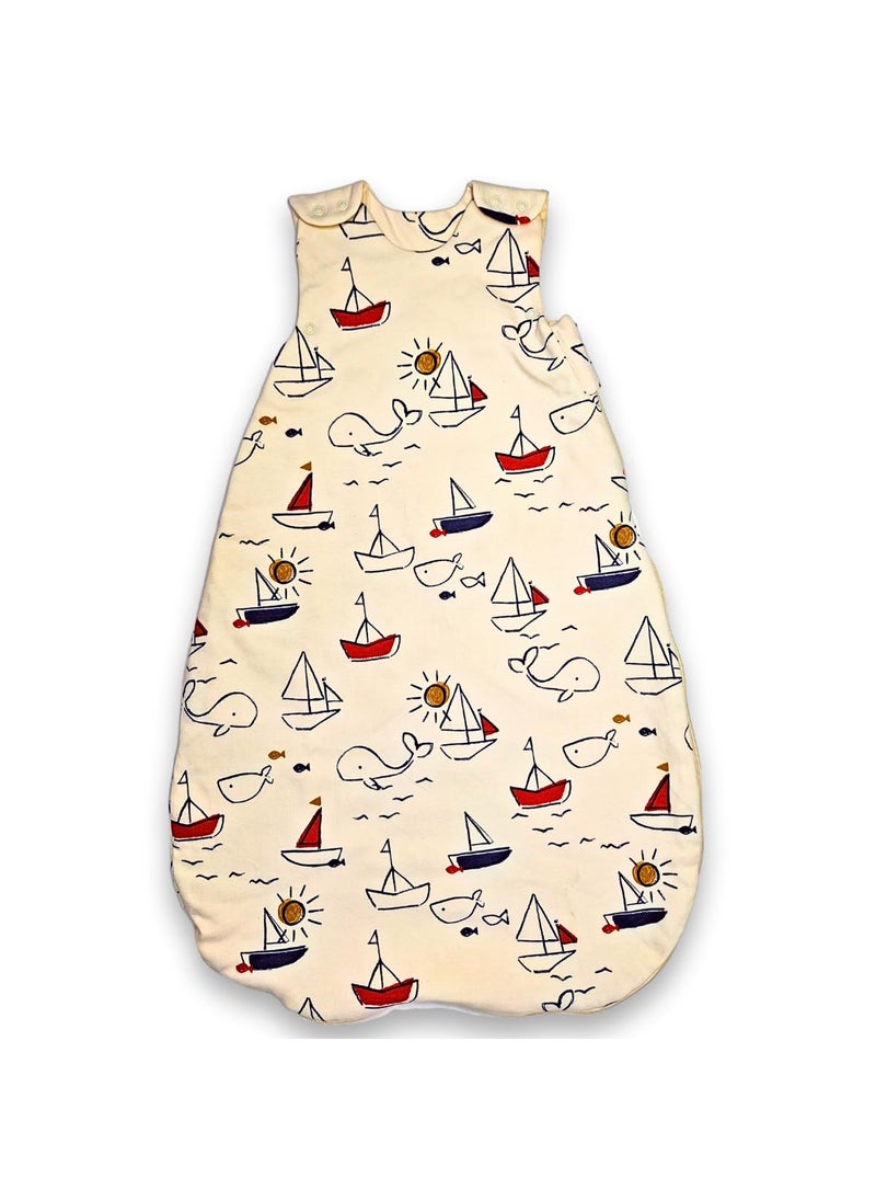 TuddyBuddy Baby Cotton Wearable Quilted Sleeping Bag Blanket 15 Tog with 2 Way Zipper Closure Ideal for Babies Kids Hypoallergenic Fabrics Yachts Off White 06 Months