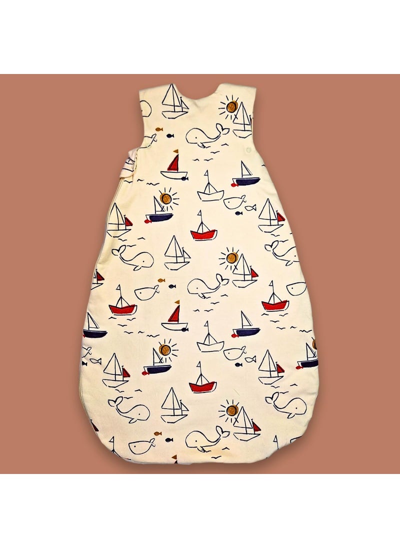 TuddyBuddy Baby Cotton Wearable Quilted Sleeping Bag Blanket 15 Tog with 2 Way Zipper Closure Ideal for Babies Kids Hypoallergenic Fabrics Yachts Off White 06 Months