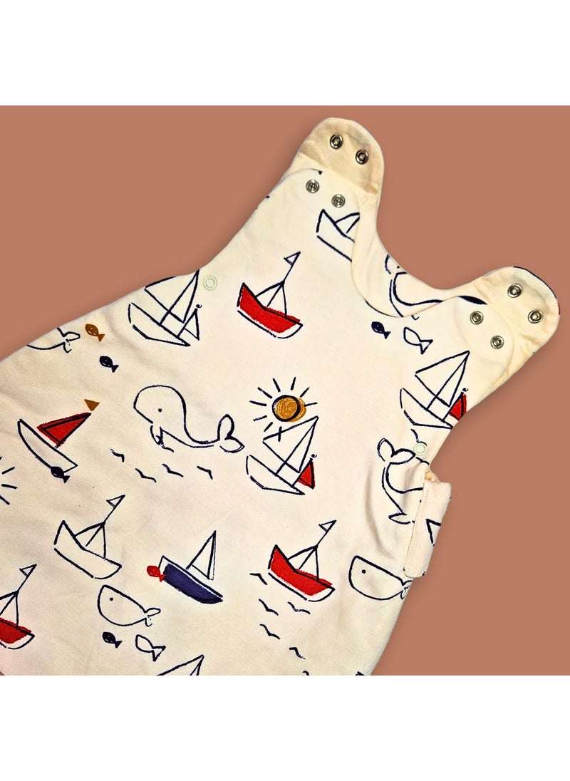 TuddyBuddy Baby Cotton Wearable Quilted Sleeping Bag Blanket 15 Tog with 2 Way Zipper Closure Ideal for Babies Kids Hypoallergenic Fabrics Yachts Off White 06 Months