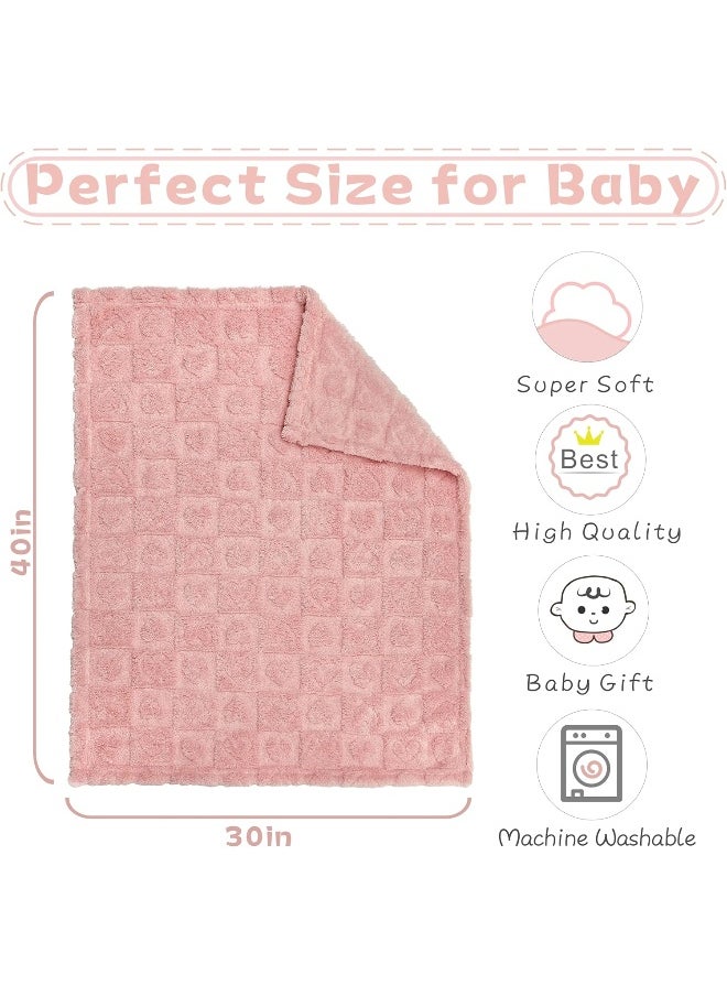 Yurhap Fleece Baby Blanket Heart Checkered Blanket, Ultra Soft Cozy Baby Blankets for Girls Boys, Fluffy Infant Toddler Newborn Receiving Blankets for Crib Stroller 30”×40” (DarkPink)
