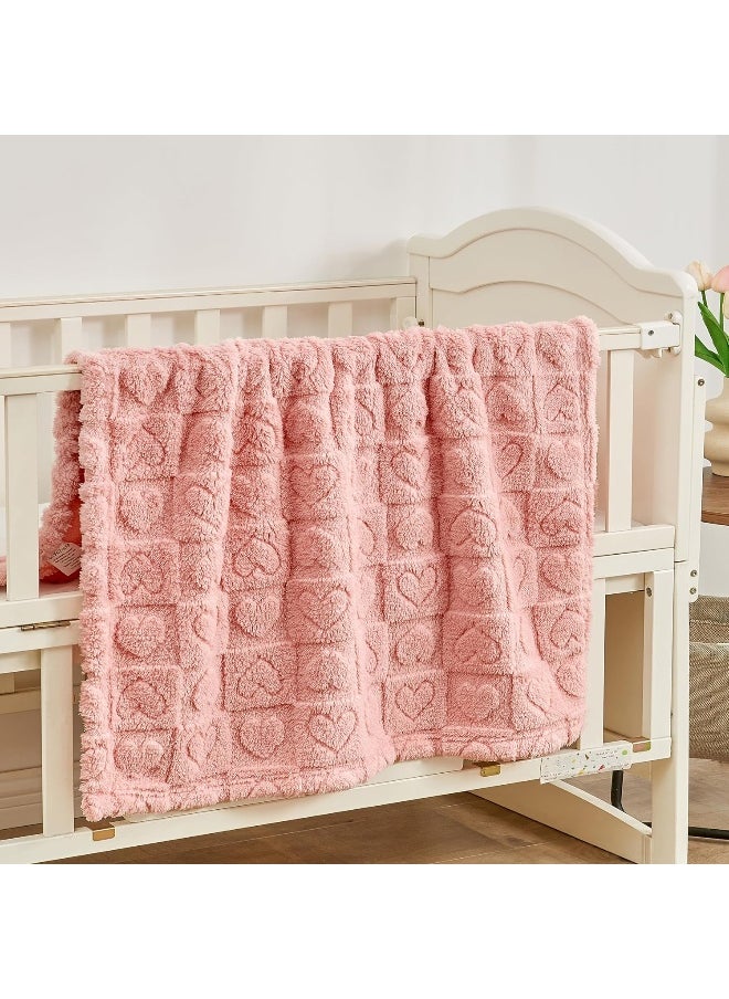 Yurhap Fleece Baby Blanket Heart Checkered Blanket, Ultra Soft Cozy Baby Blankets for Girls Boys, Fluffy Infant Toddler Newborn Receiving Blankets for Crib Stroller 30”×40” (DarkPink)