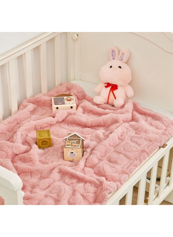 Yurhap Fleece Baby Blanket Heart Checkered Blanket, Ultra Soft Cozy Baby Blankets for Girls Boys, Fluffy Infant Toddler Newborn Receiving Blankets for Crib Stroller 30”×40” (DarkPink)