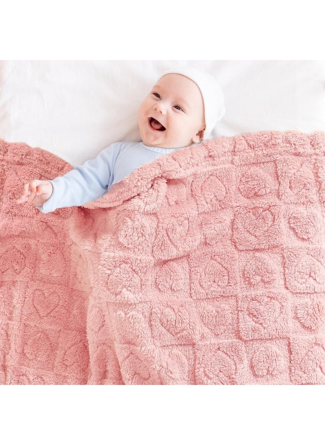 Yurhap Fleece Baby Blanket Heart Checkered Blanket, Ultra Soft Cozy Baby Blankets for Girls Boys, Fluffy Infant Toddler Newborn Receiving Blankets for Crib Stroller 30”×40” (DarkPink)