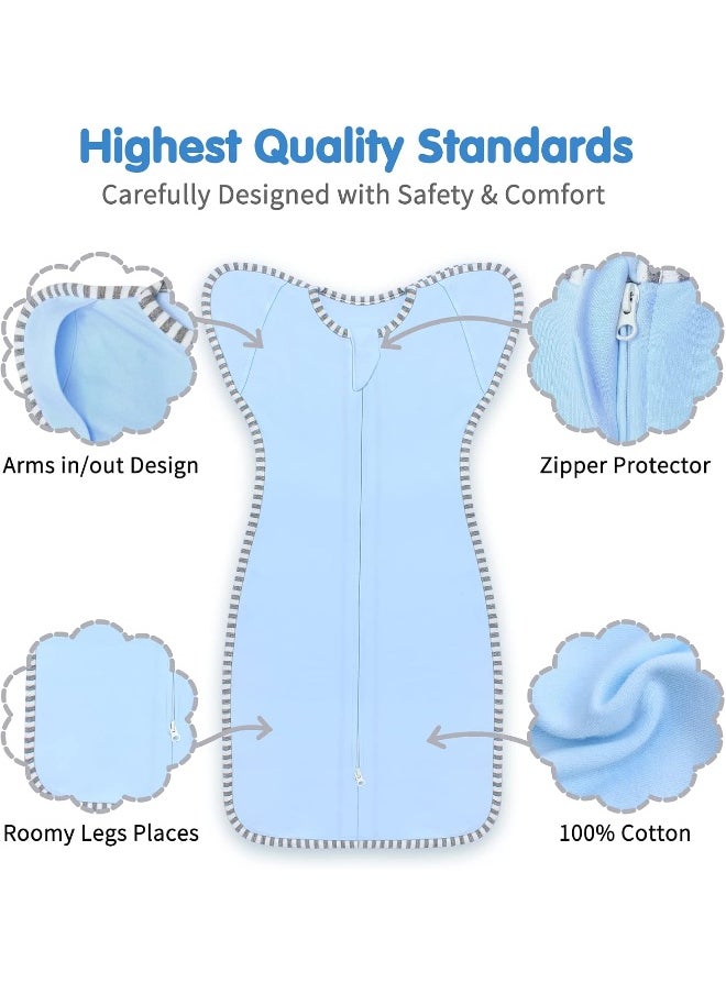 Transition Swaddle, Baby Sleep Sack 3-6 Months Arms up Swaddle 2-Way Zipper 100% Cotton Arms in/out, 0.8 Tog Baby Swaddle Sleep Sack for Boy Girl, 2-Pack Transitional Swaddle Sack (Medium 14-20lbs)