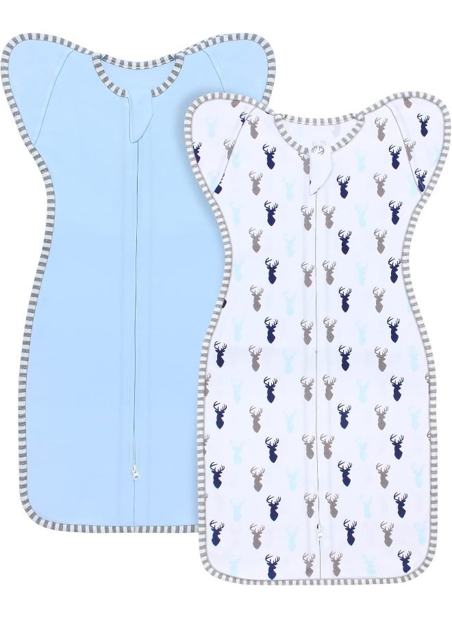 Transition Swaddle, Baby Sleep Sack 3-6 Months Arms up Swaddle 2-Way Zipper 100% Cotton Arms in/out, 0.8 Tog Baby Swaddle Sleep Sack for Boy Girl, 2-Pack Transitional Swaddle Sack (Medium 14-20lbs)
