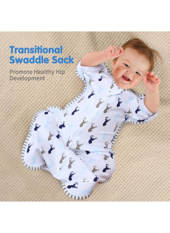 Transition Swaddle, Baby Sleep Sack 3-6 Months Arms up Swaddle 2-Way Zipper 100% Cotton Arms in/out, 0.8 Tog Baby Swaddle Sleep Sack for Boy Girl, 2-Pack Transitional Swaddle Sack (Medium 14-20lbs)