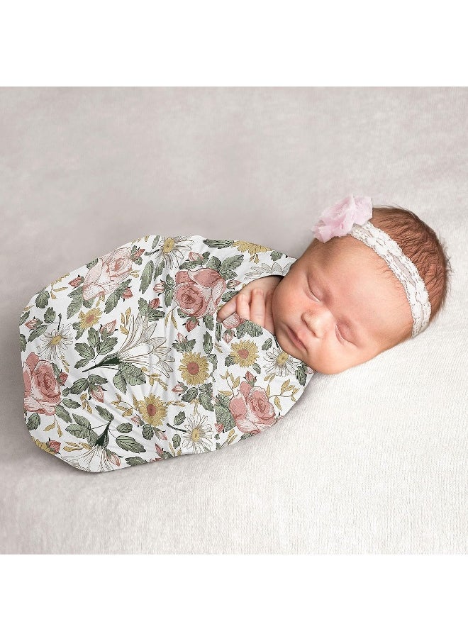 Sweet Jojo Designs Vintage Floral Boho Baby Girl Swaddle Blanket Jersey Stretch Knit for Newborn or Infant Receiving Security